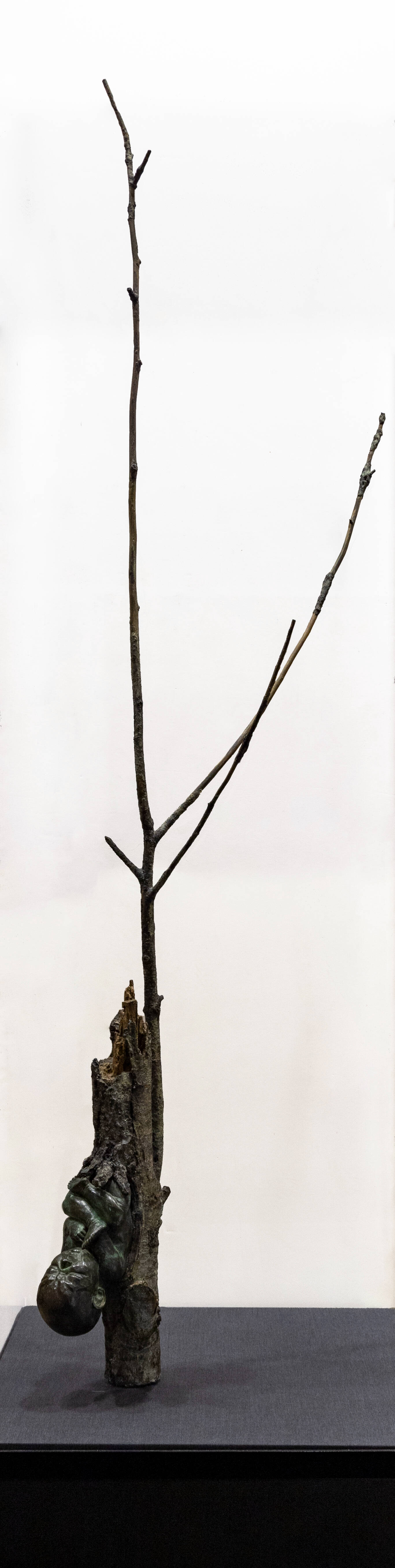 Sculpture of a tree, there is the main trunk with three smaller branches extending out.